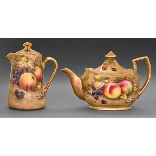 523 - An outside decorated Worcester jug and cover, circa mid 20th c, painted by R Budd, signed, with an a... 