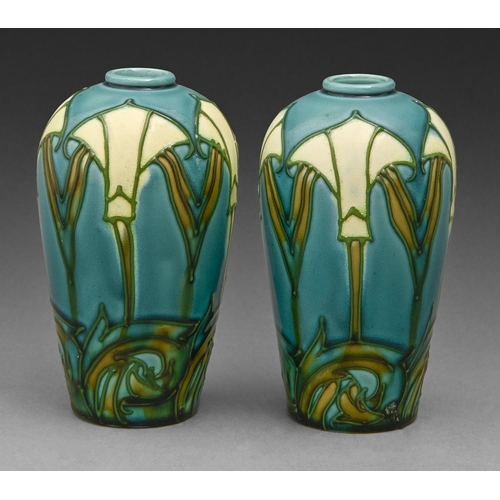 540 - A pair of Minton Secessionist vases, c1905, 13cm h, printed mark