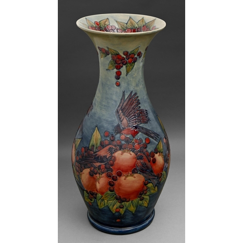 546 - A Moorcroft Finches vase designed by Sally Tuffin, 1988, 68cm h, impressed mark, painted signature J... 