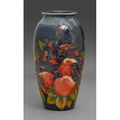 550 - A Moorcroft Finches vase designed by Sally Tuffin, 1988, 25cm h, impressed mark, painted initials... 