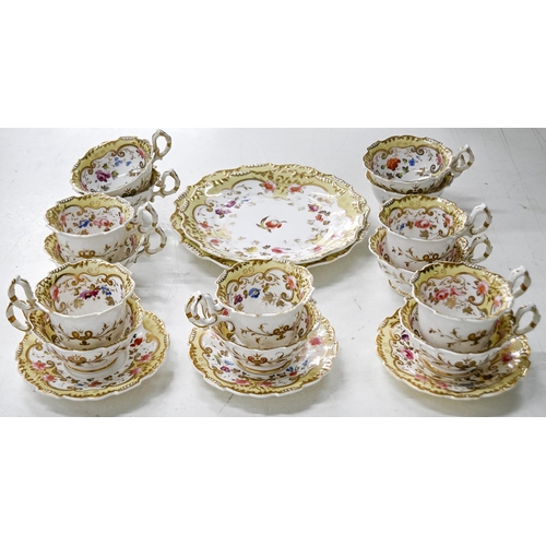 574 - An H & R Daniel tea and coffee service, c1827, of Shrewsbury shape, painted with a floral set pa... 