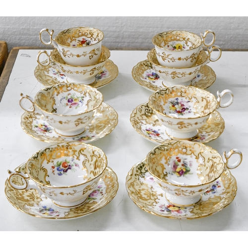 576 - A set of four Coalport teacups and saucers and two trios, c1840, of Adelaide shape, painted with flo... 