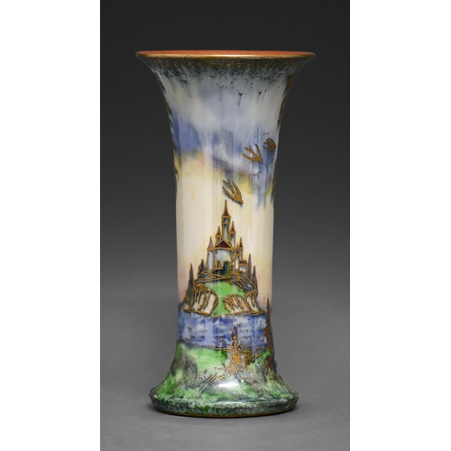 593 - A Royal Worcester Crown ware landscape vase, 1925, 24cm h, gilt printed mark