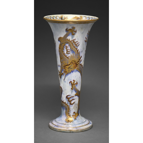 594 - A Wedgwood Dragon Lustre trumpet vase, designed by Daisy Makeig Jones, c1920, 24.5cm h, printed vase... 