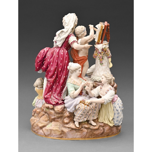 598 - A Meissen group of The School of Love or Education of Cupid, late 19th c, designed by M-A Acier, sev... 