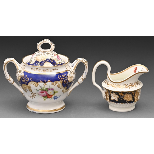 630 - A John Ridgway sucrier and cover, and cream jug attributed to Rathbone, c1850 and c1828 respectively... 