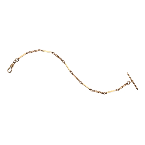 64 - A 9ct gold watch chain with T-bar, 20cm l, 7.3g