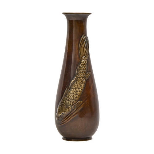 751 - A Japanese bronze vase, Meiji period, cast with carp, 30.5cm h