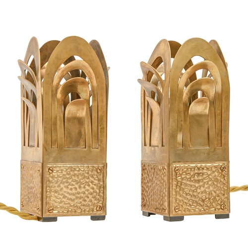 777 - A pair of Art Deco style brass 'palmette' table lamps, 19cm h