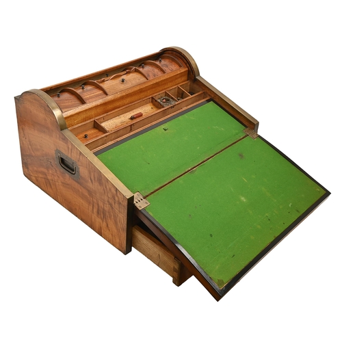 786 - A Victorian brass bound writing slope, with tambour shutter, possibly Colonial, fitted interior, 52.... 