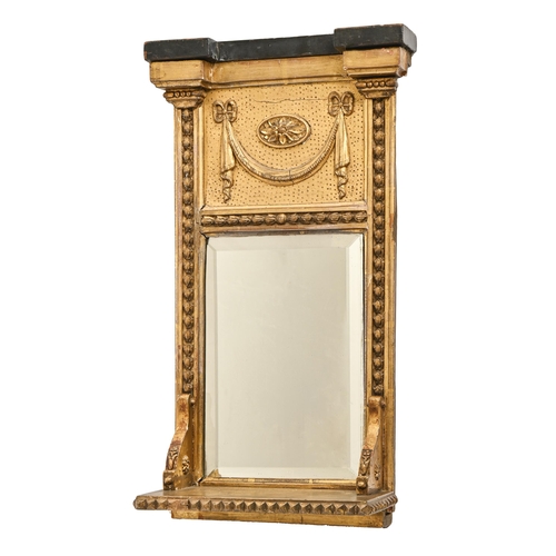 793 - A Victorian giltwood and composition mirror, with shelf and bevelled plate, 55 x 26cm... 