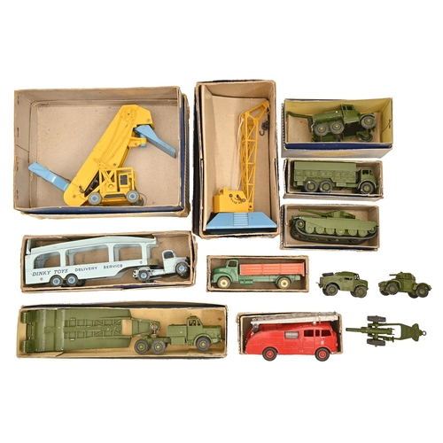 795 - Nine Dinky toys, to include Comet Wagon 932, Fire Engine 955 and Tank Transporter 660, each boxed an... 