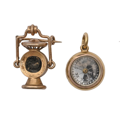 80 - Gold compass charm and miners lamp