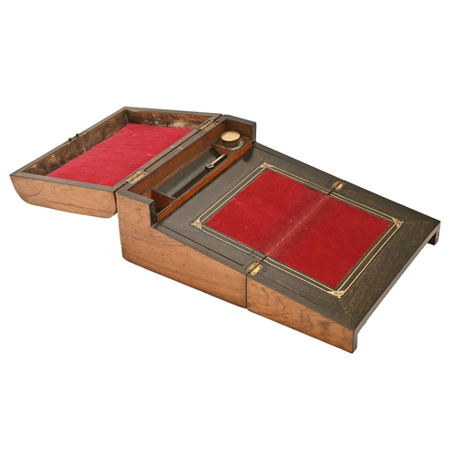 801 - A Victorian walnut and coloured straw banded writing box, 29.5cm l