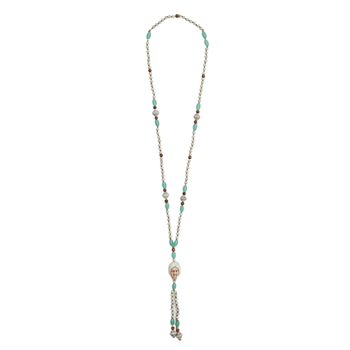 82 - Costume jewellery. An unusual moulded glass and turquoise glass bead necklace attributed to Neiger B... 