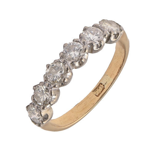 90 - A diamond ring, with round brilliant cut diamonds, in gold marked 18ct, 2.6g, size J... 