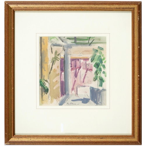 929 - Guy Roddon (1920-2006) - Courtyard Garden, Menton, signed, titled label to verso, watercolour, 15 x ... 