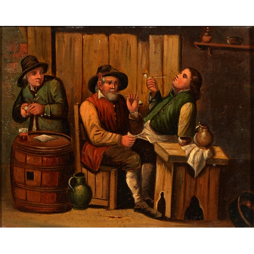 933 - Manner of David Teniers - Tavern Interiors with Peasants, a pair, oil on zinc, 15 x 19.5cm (2)... 