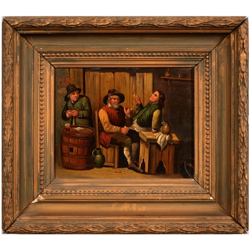 933 - Manner of David Teniers - Tavern Interiors with Peasants, a pair, oil on zinc, 15 x 19.5cm (2)... 