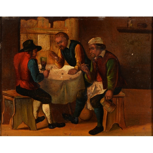 933 - Manner of David Teniers - Tavern Interiors with Peasants, a pair, oil on zinc, 15 x 19.5cm (2)... 