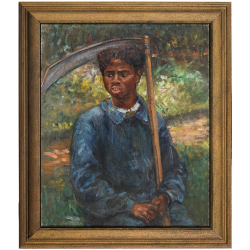 936 - Continental School, early 20th c - Portrait of an African Child, half-length, holding a scythe, indi... 