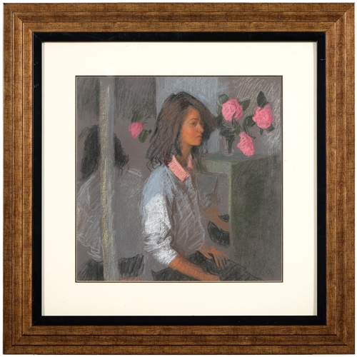 937 - Mary Beresford Williams (1931 - ) - Portrait of a Young Lady, three-quarter length, in profile, mono... 