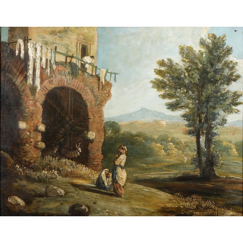 945 - English School, 19th c - Figures before an Italianate Lanscape, oil on canvas, 46 x 59cm... 