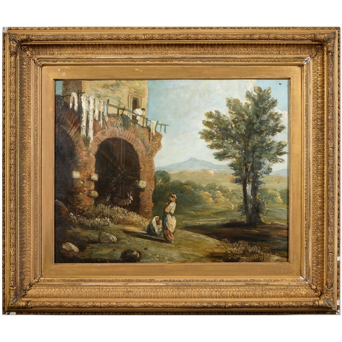 945 - English School, 19th c - Figures before an Italianate Lanscape, oil on canvas, 46 x 59cm... 