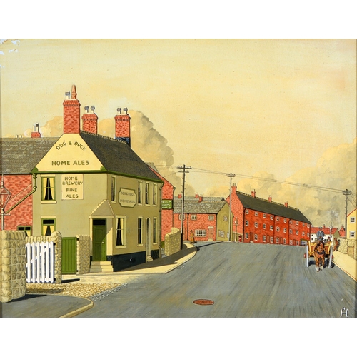 946 - English Naive Artist, early 20th c - The Dog & Duck Pub, Sutton-in-Ashfield, Nottinghamshire, mo... 