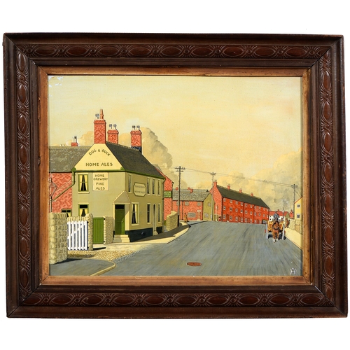 946 - English Naive Artist, early 20th c - The Dog & Duck Pub, Sutton-in-Ashfield, Nottinghamshire, mo... 