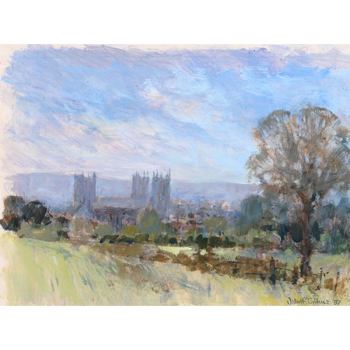 956 - John F. Collins (b. 1930) - Bristol Cathedral, signed and dated 97, inscribed to verso, gouache, 26 ... 