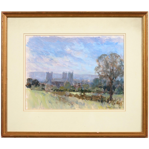 956 - John F. Collins (b. 1930) - Bristol Cathedral, signed and dated 97, inscribed to verso, gouache, 26 ... 