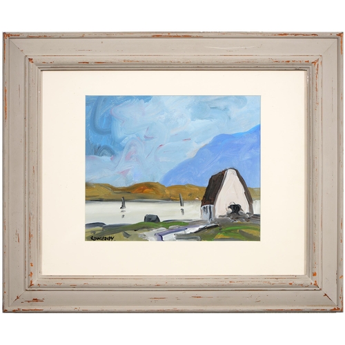 957 - Irish School, 20th c - Landscape, indistinctly inscribed, attributed to Paul Henry to verso, oil on ... 