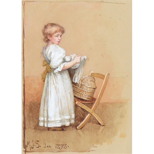 961 - English School, late 19th c - Study of a Young Girl, monogrammed M.J.S. and dated Jan 1893, watercol... 