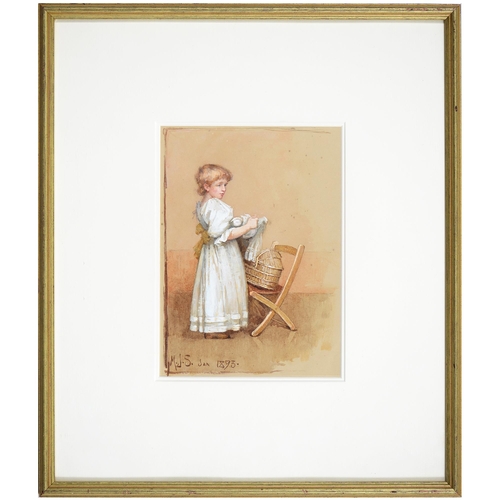 961 - English School, late 19th c - Study of a Young Girl, monogrammed M.J.S. and dated Jan 1893, watercol... 