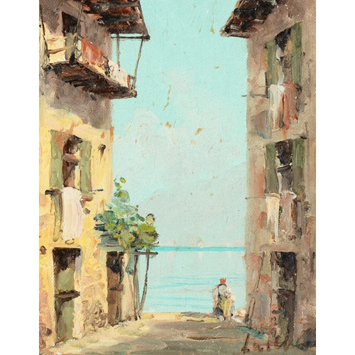 970 - Italian School, 20th c - Neapolitan Town, indistinctly signed, oil on board, 17 x 13.5cm... 