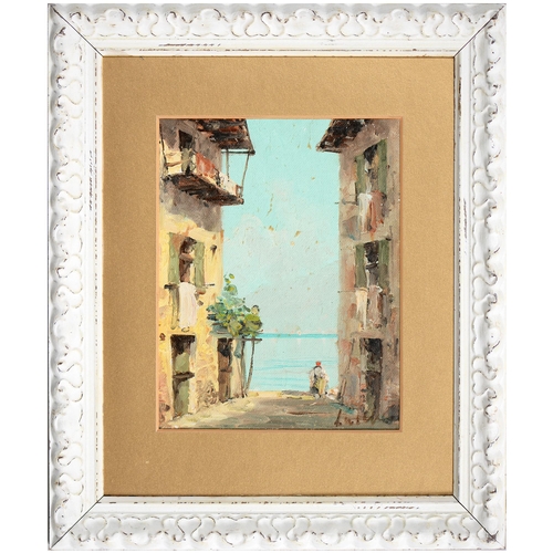 970 - Italian School, 20th c - Neapolitan Town, indistinctly signed, oil on board, 17 x 13.5cm... 