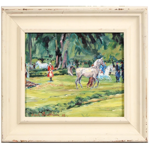 972 - Frank Boothman (fl. 1953 - 1965) - Training Horses, signed and dated 1953, oil, 19.5 x 24.5cm... 