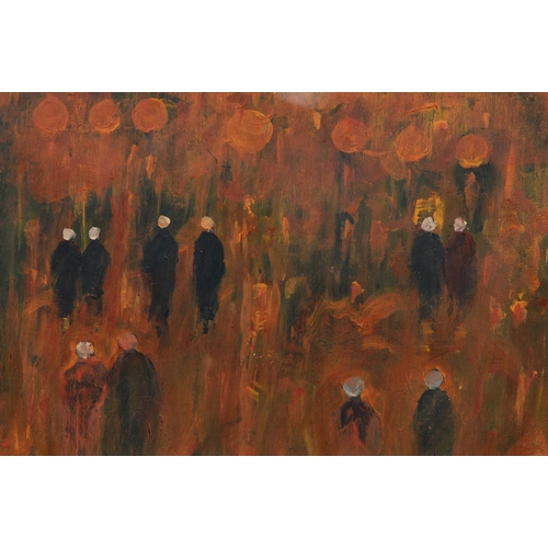 979 - Modernist Irish School, late 20th c - Figures in a Landscape, oil on board, 19.5 x 29.5cm... 