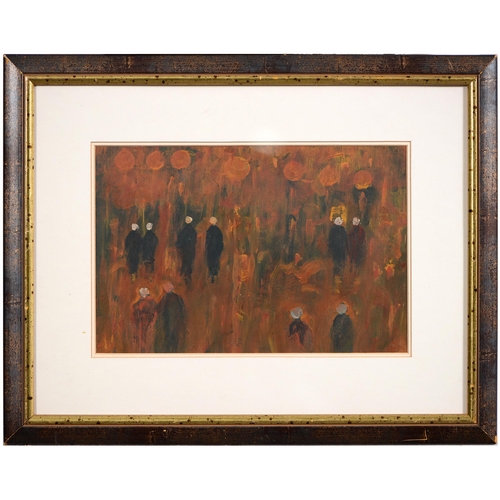 979 - Modernist Irish School, late 20th c - Figures in a Landscape, oil on board, 19.5 x 29.5cm... 