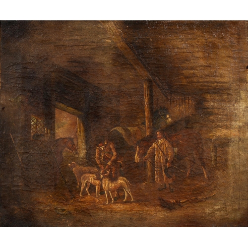 980 - Robert Muller, first-half 19th c - Stable Interior, with horses and hounds, signed, oil on canvas, 4... 