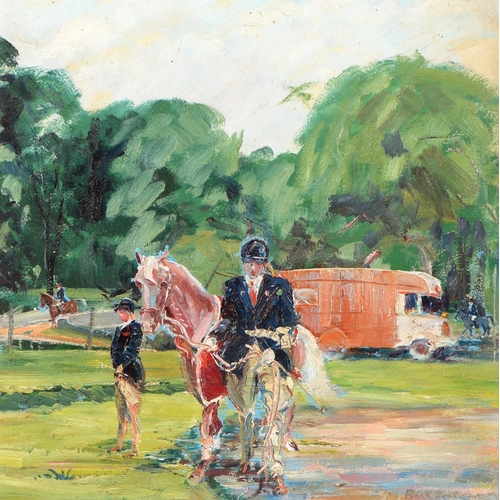 983 - Frank Boothman (fl. 1953 - 1965) - Gymkhana Day, inscribed and dated 1953 to verso, oil, 29.5 x 29cm... 