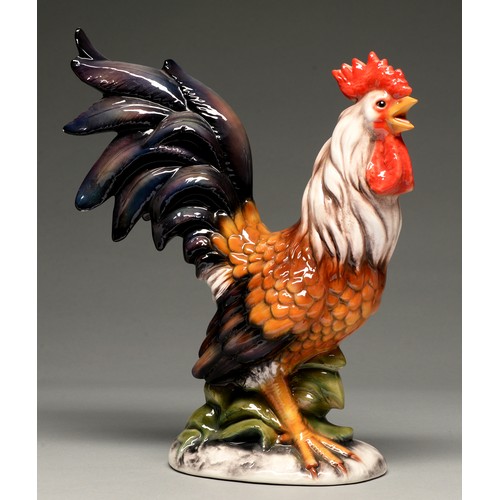 598A - An Italian earthenware model of a cockerel, 20th c, 36cm h, impressed marks