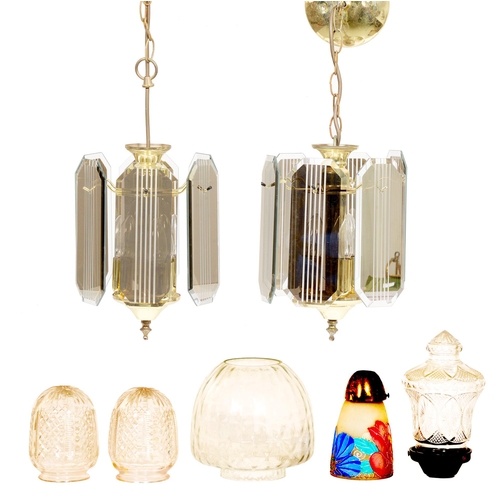 113 - Cut glass and other light shades and pair of mirrored light fittings, 1920s and later... 