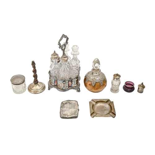 118 - A silver ashtray, a Victorian EPNS cruet frame, etc