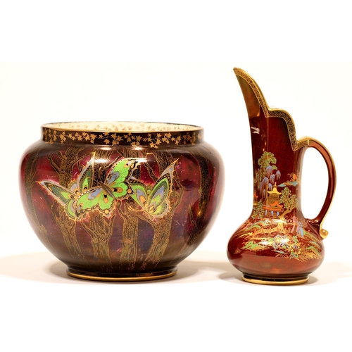 72 - A Crown Devon Sylvan Lustrine jardiniere and ewer, 19cm h (2)