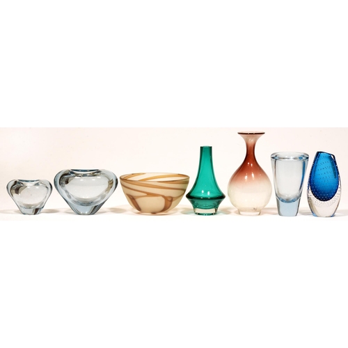 78 - Three Holmegaard glass vases, 1950's - 70's, largest 14cm h and four other items (7)... 