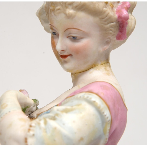 86 - A pair of French painted biscuit figures, 19th c, 44cm