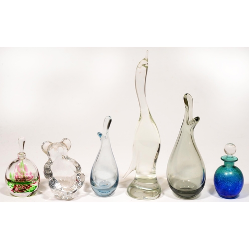 93 - Two Holmegaard glass vases, 19 and 25.5cm h, and other decorative glass, comprising two scent bottle... 