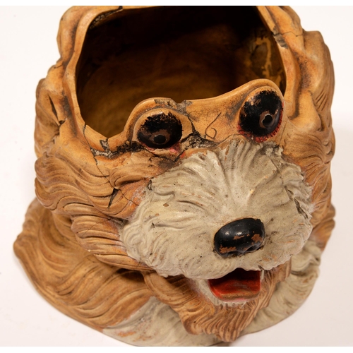 98 - A Johann Maresch cold painted terracotta dog's head tobacco jar and cover,  19th c, 17cm h... 